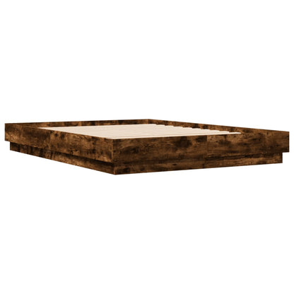 Bed Frame with LED without Mattress Smoked Oak 150x200 cm