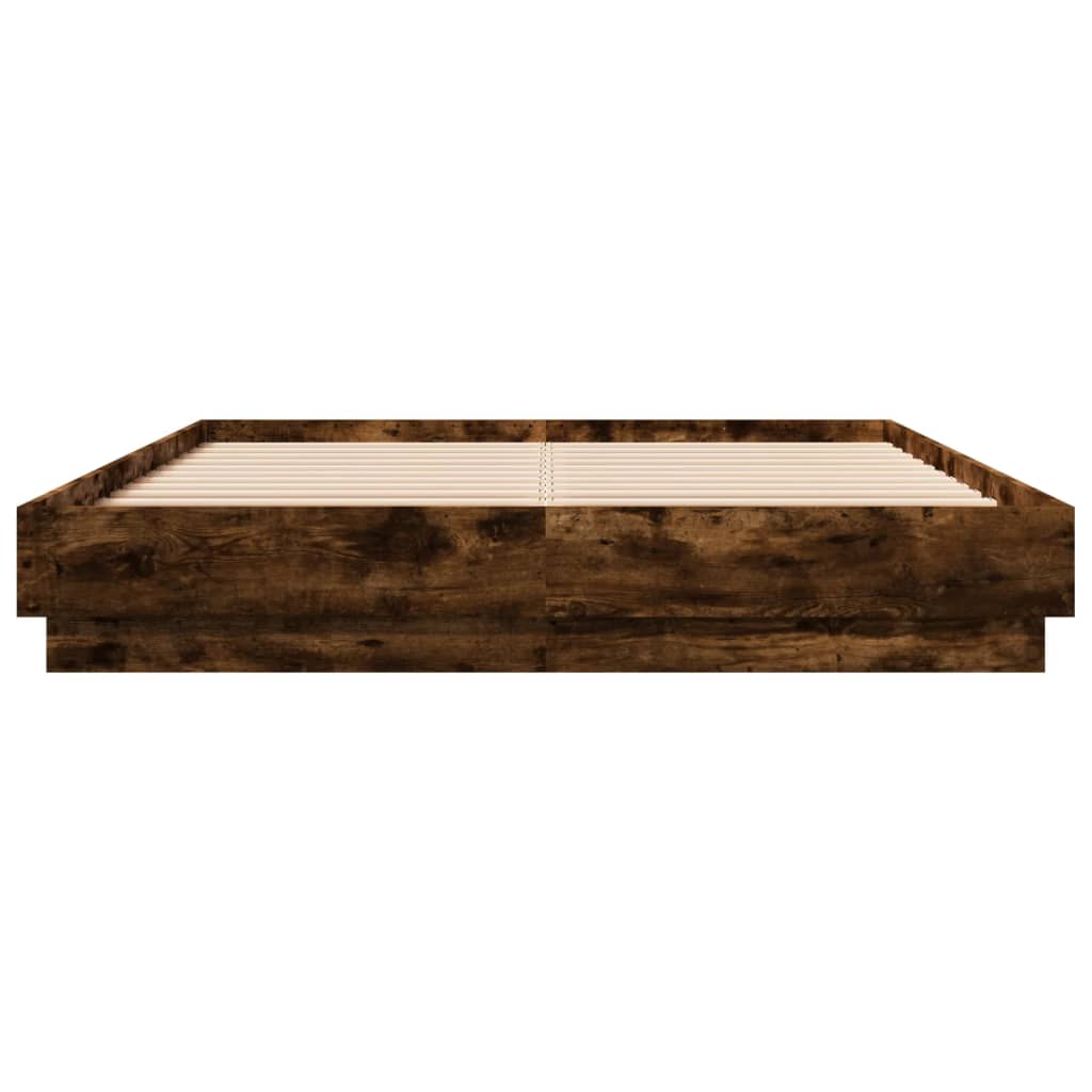 Bed Frame with LED without Mattress Smoked Oak 150x200 cm