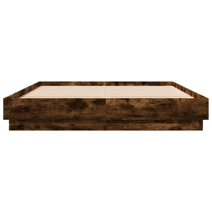 Bed Frame with LED without Mattress Smoked Oak 150x200 cm