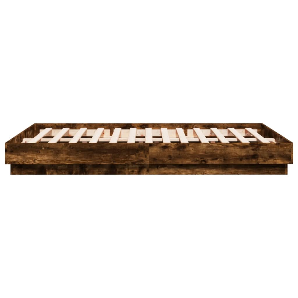 Bed Frame with LED without Mattress Smoked Oak 150x200 cm