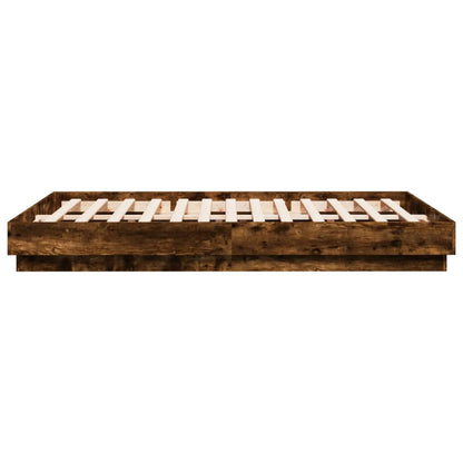 Bed Frame with LED without Mattress Smoked Oak 150x200 cm