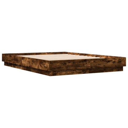 Bed Frame with LED without Mattress Smoked Oak 150x200 cm