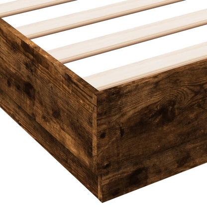 Bed Frame with LED without Mattress Smoked Oak 150x200 cm