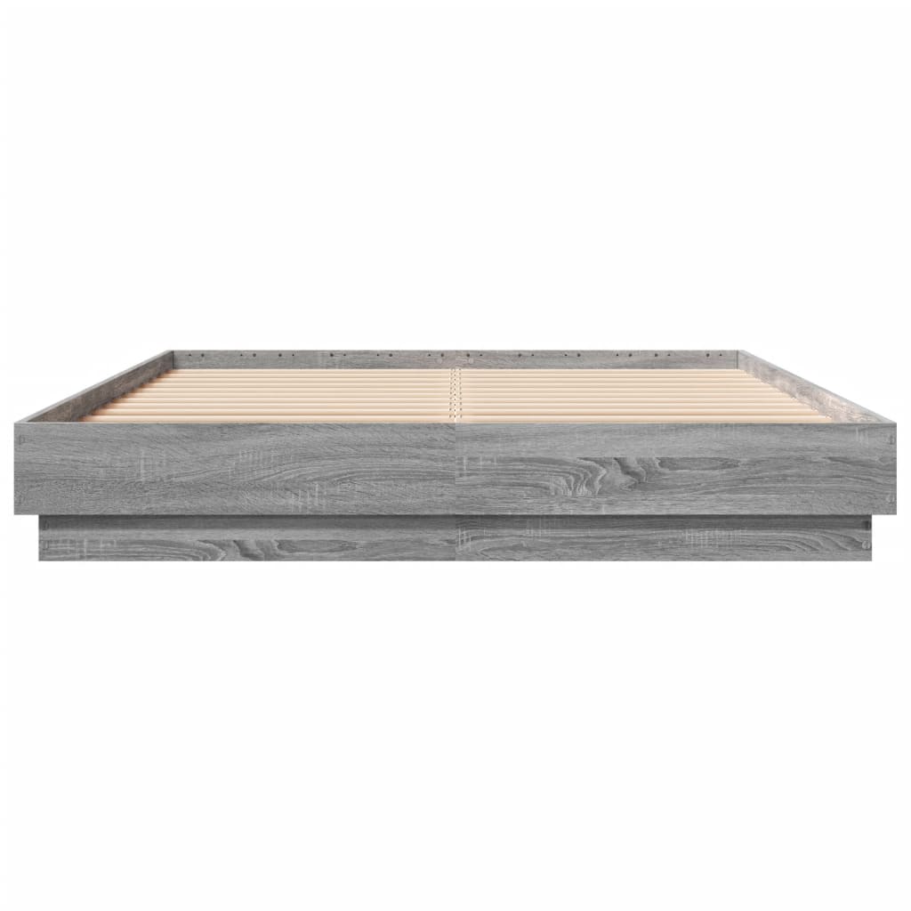 Bed Frame with LED without Mattress Grey Sonoma 150x200 cm
