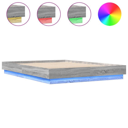 Bed Frame with LED without Mattress Grey Sonoma 140x200 cm