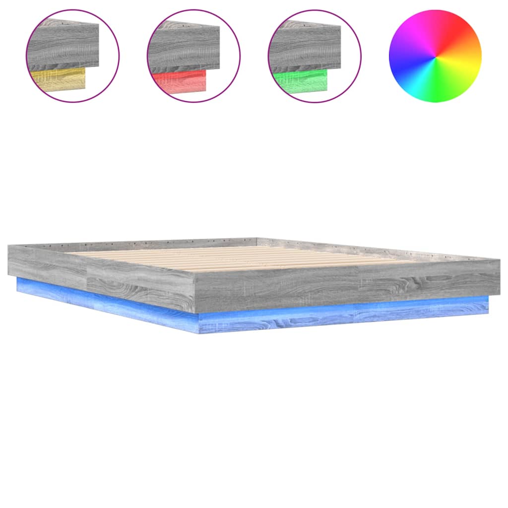 Bed Frame with LED without Mattress Grey Sonoma 140x200 cm