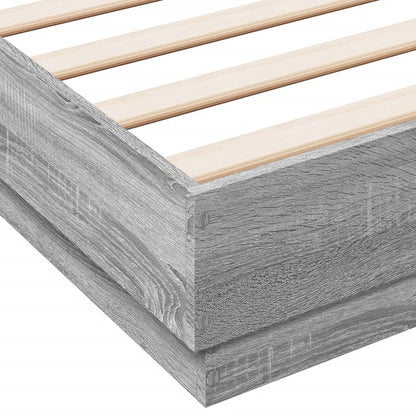 Bed Frame with LED without Mattress Grey Sonoma 140x200 cm