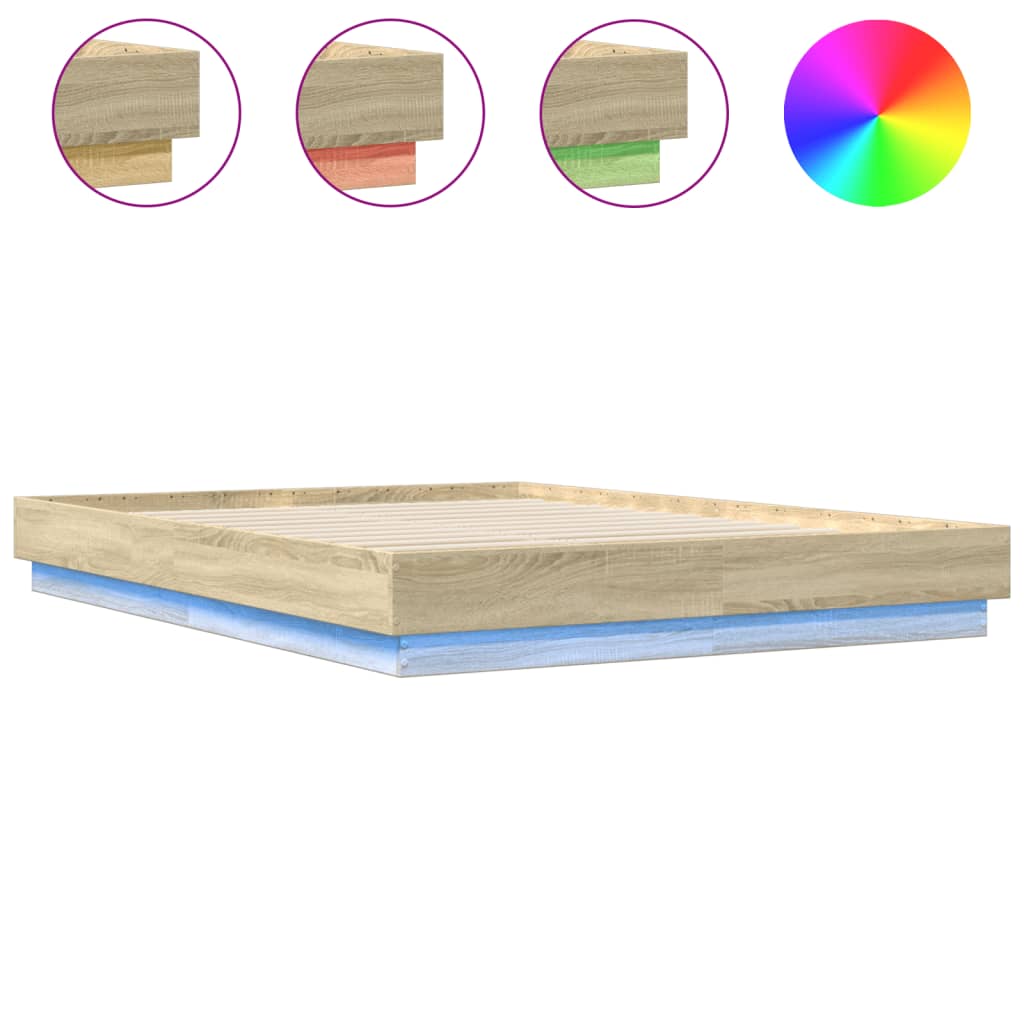 Bed Frame with LED without Mattress Sonoma Oak 120x200 cm