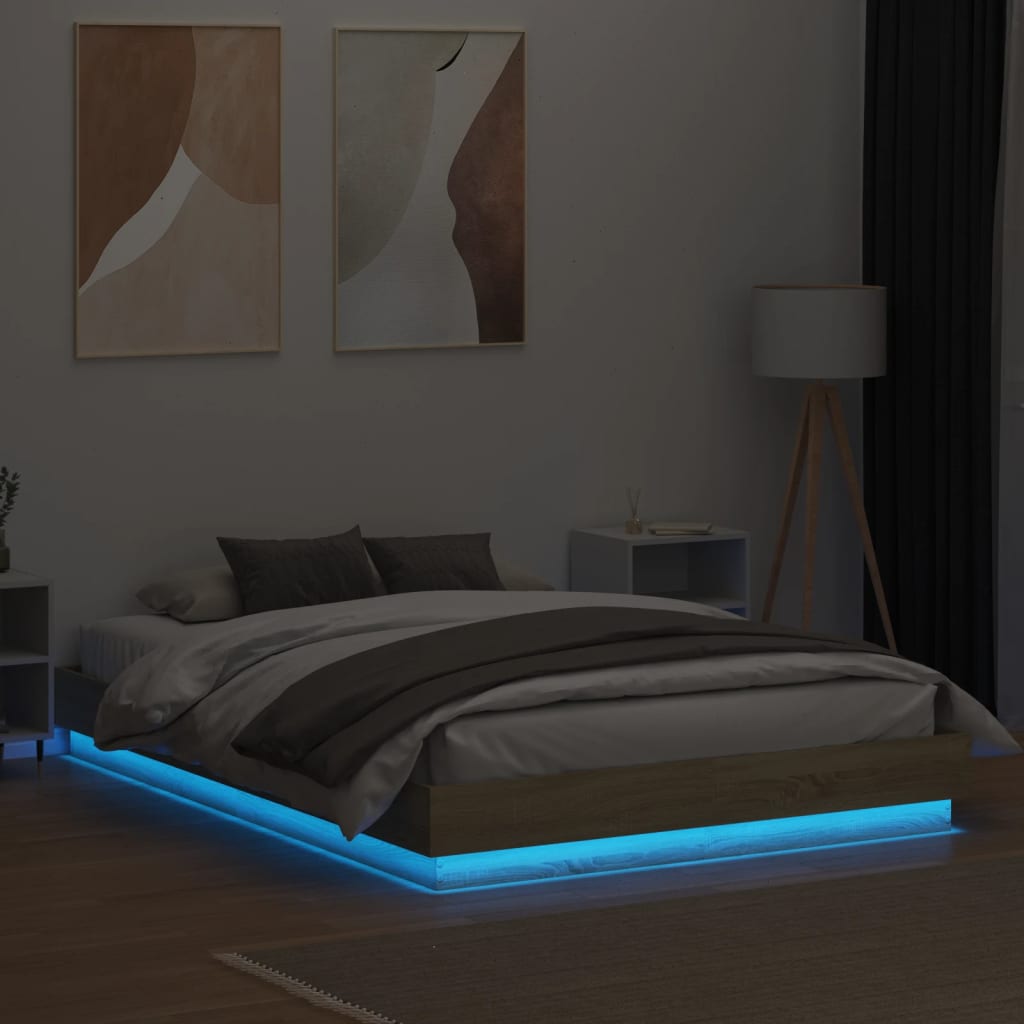 Bed Frame with LED without Mattress Sonoma Oak 120x200 cm