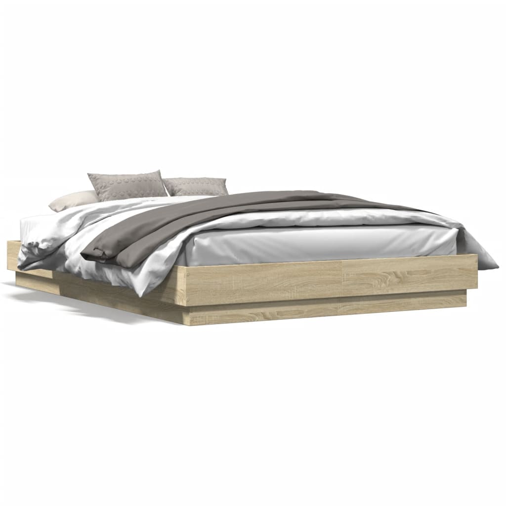 Bed Frame with LED without Mattress Sonoma Oak 120x200 cm