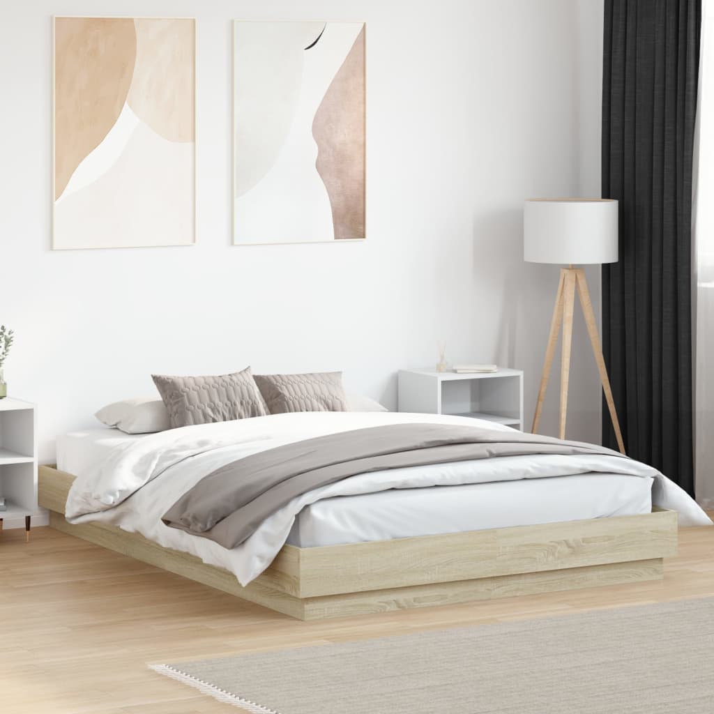 Bed Frame with LED without Mattress Sonoma Oak 120x200 cm