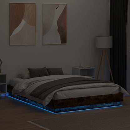 Bed Frame with LED without Mattress Smoked Oak 120x200 cm