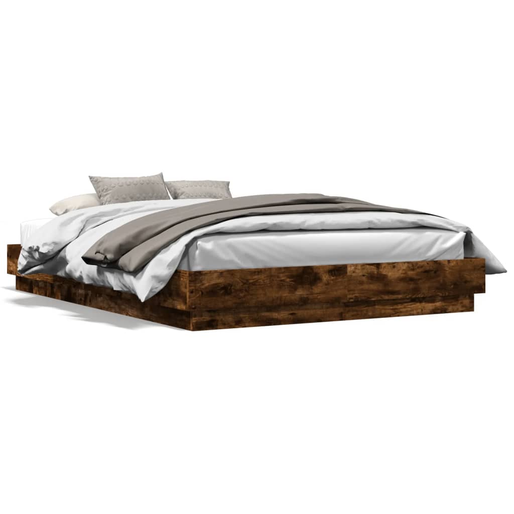 Bed Frame with LED without Mattress Smoked Oak 120x200 cm