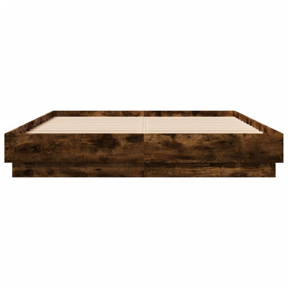 Bed Frame with LED without Mattress Smoked Oak 120x200 cm