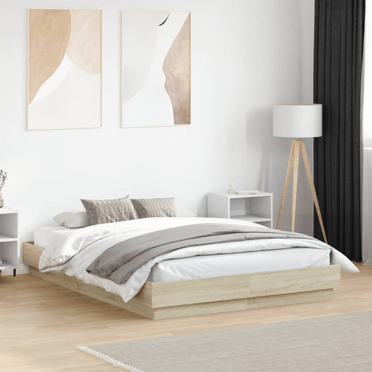 Bed Frame with LED without Mattress Sonoma Oak 135x190 cm Double