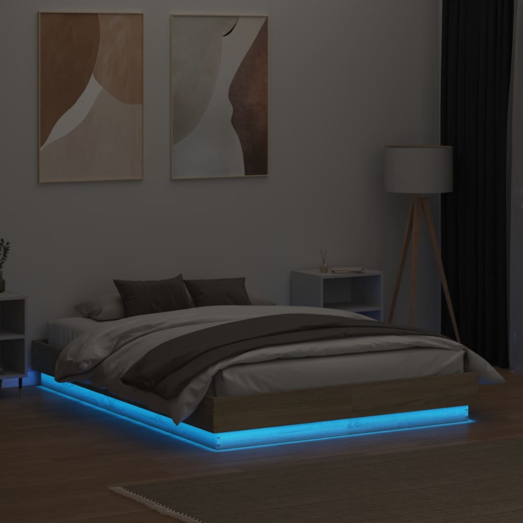 Bed Frame with LED without Mattress Sonoma Oak 120x190 cm
