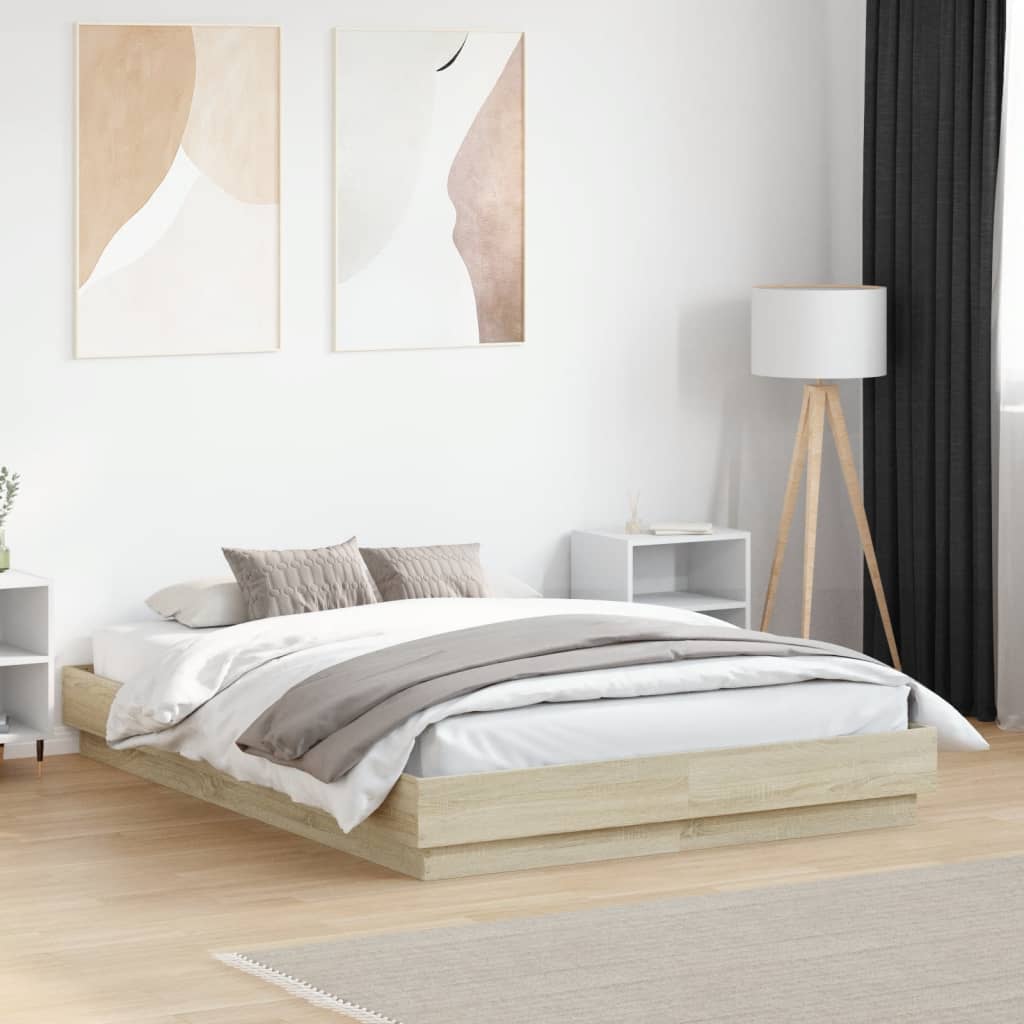 Bed Frame with LED without Mattress Sonoma Oak 120x190 cm