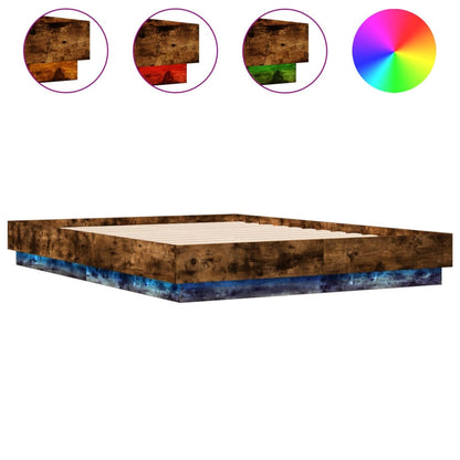 Bed Frame with LED without Mattress Smoked Oak 120x190 cm Small Double