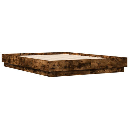 Bed Frame with LED without Mattress Smoked Oak 120x190 cm