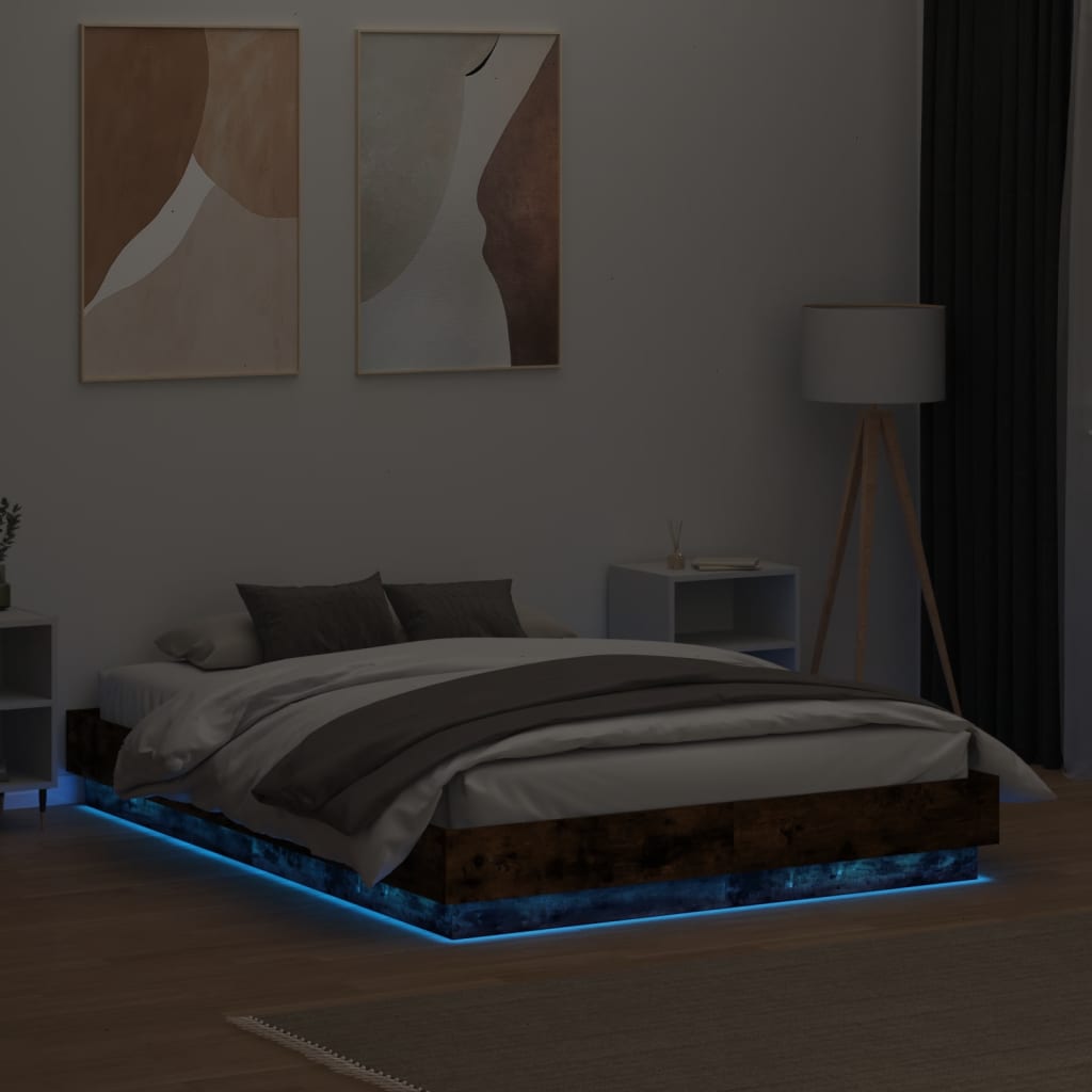 Bed Frame with LED without Mattress Smoked Oak 120x190 cm