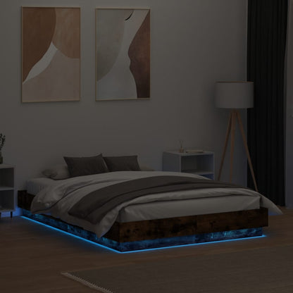 Bed Frame with LED without Mattress Smoked Oak 120x190 cm