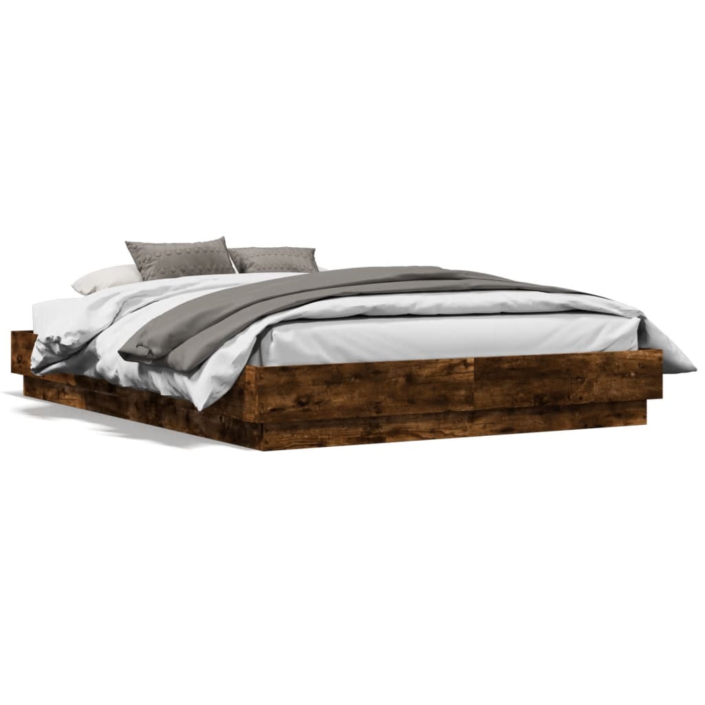 Bed Frame with LED without Mattress Smoked Oak 120x190 cm Small Double