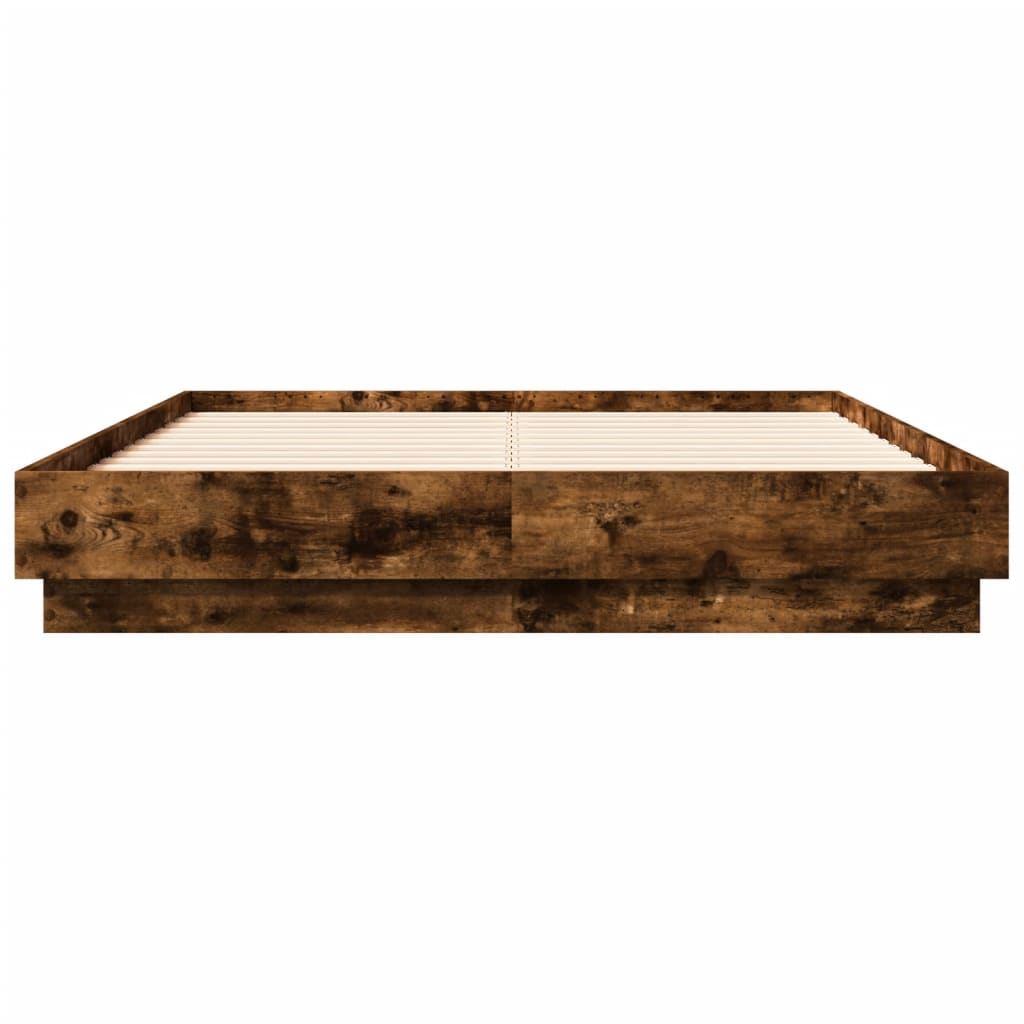 Bed Frame with LED without Mattress Smoked Oak 120x190 cm