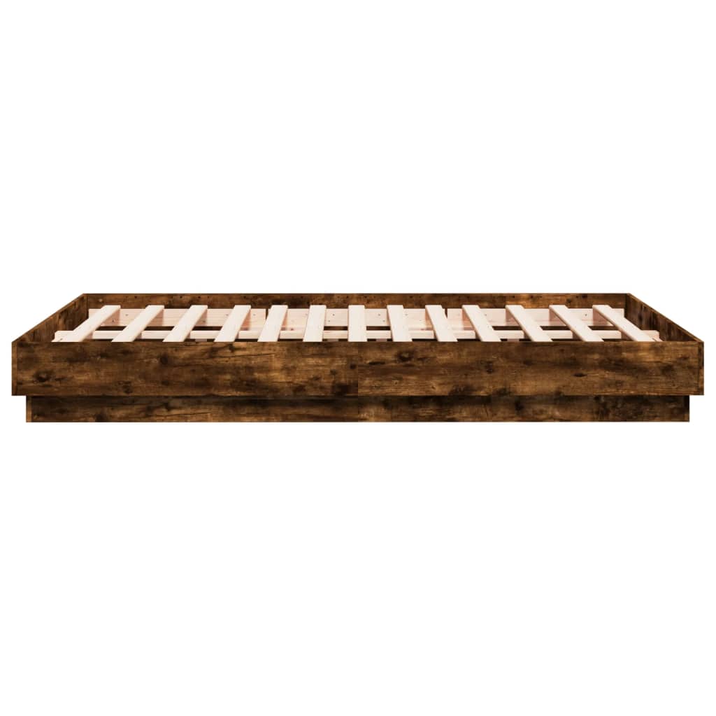 Bed Frame with LED without Mattress Smoked Oak 120x190 cm