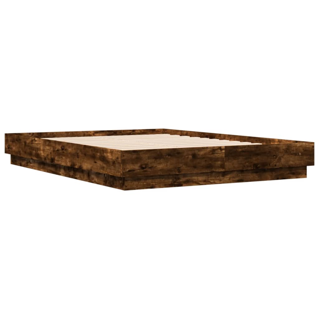 Bed Frame with LED without Mattress Smoked Oak 120x190 cm