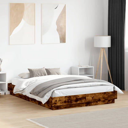 Bed Frame with LED without Mattress Smoked Oak 120x190 cm