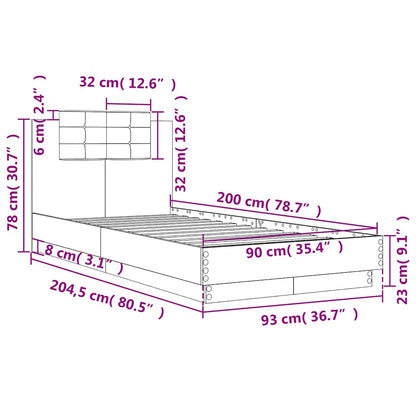 Bed Frame with Headboard Sonoma Oak 90x200 cm Engineered Wood