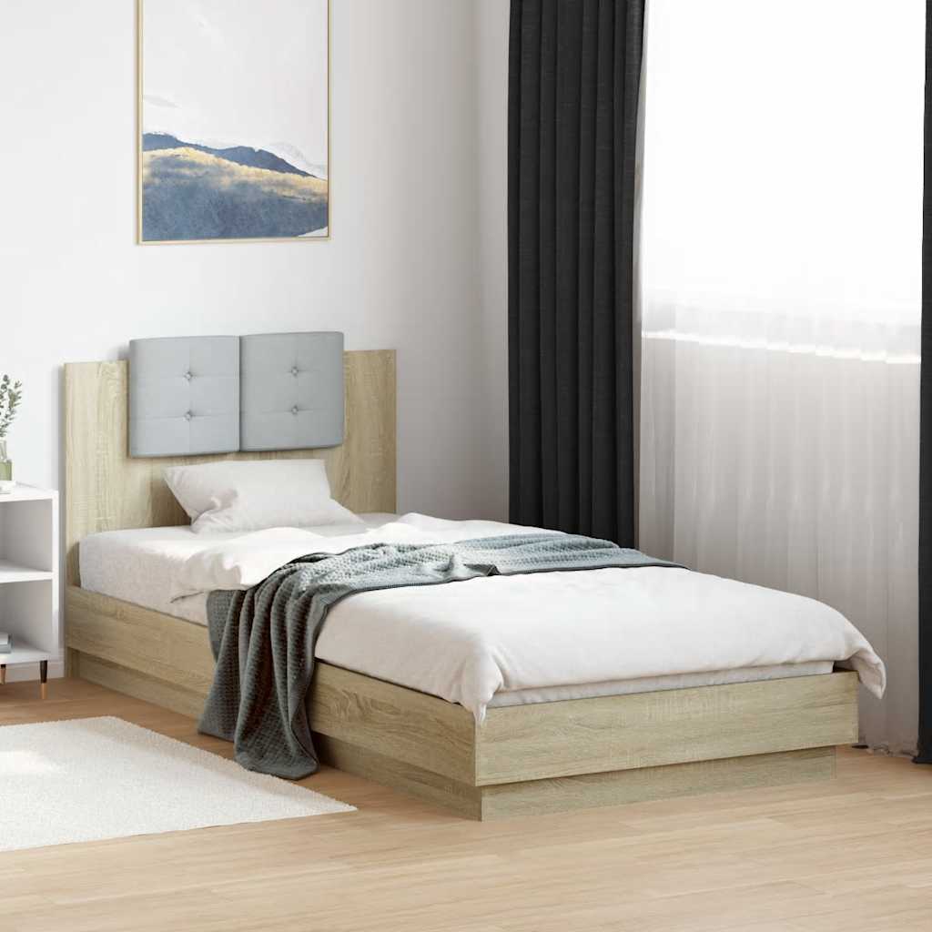 Bed Frame with Headboard Sonoma Oak 90x200 cm Engineered Wood
