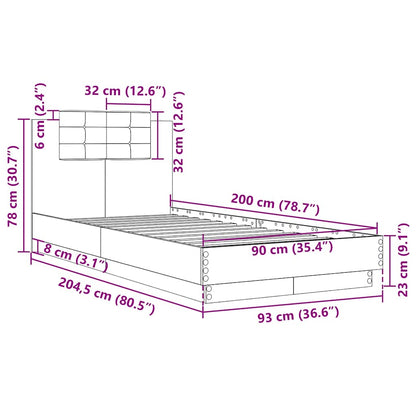 Bed Frame without Mattress Concrete Grey 90x200 cm