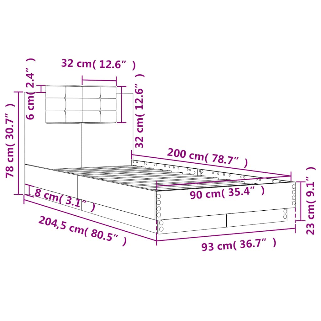 Bed Frame without Mattress Smoked Oak 90x200 cm