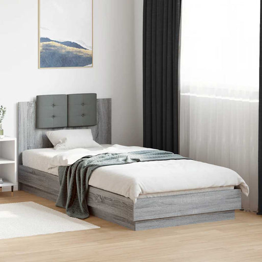 Bed Frame with Headboard Grey Sonoma 90x200 cm Engineered Wood