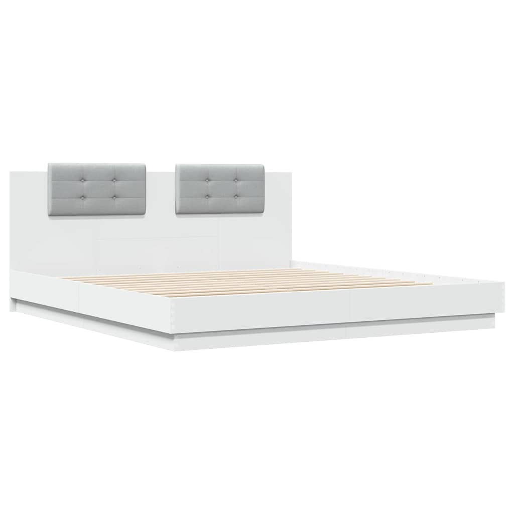 Bed Frame with LED without Mattress White 200x200 cm
