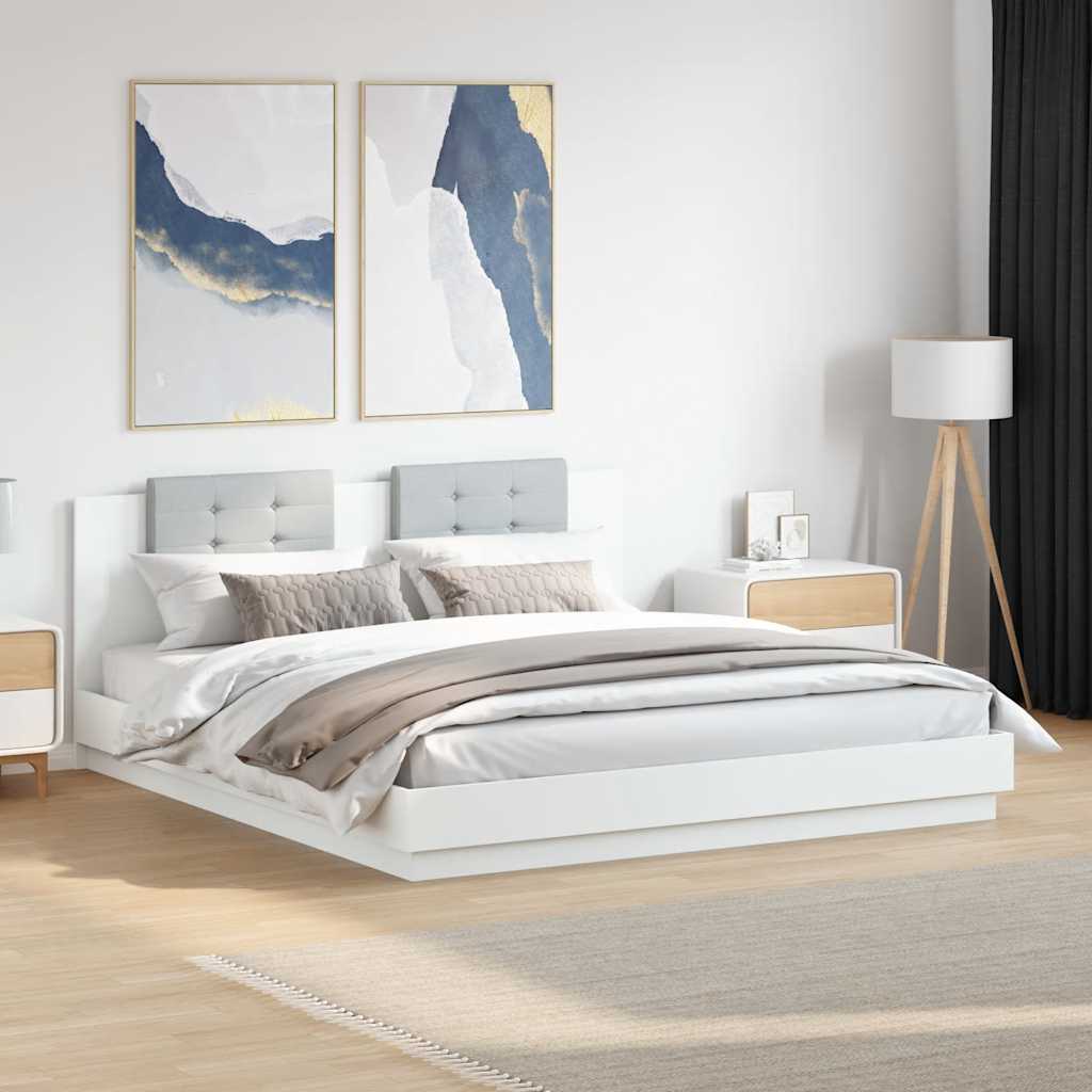 Bed Frame with LED without Mattress White 200x200 cm