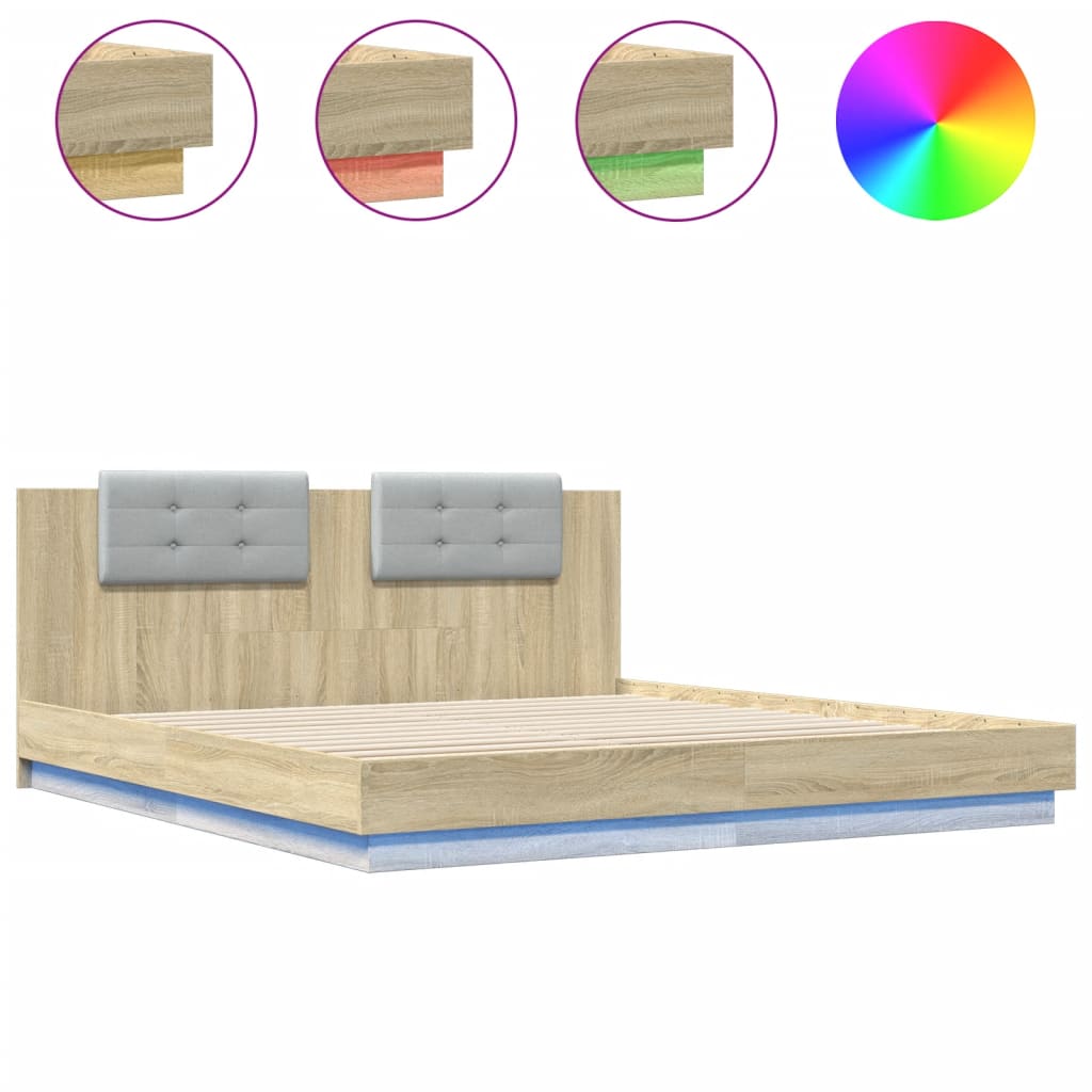 Bed Frame | Sonoma oak | Engineered wood, Plywood | 200x200 cm | Modern