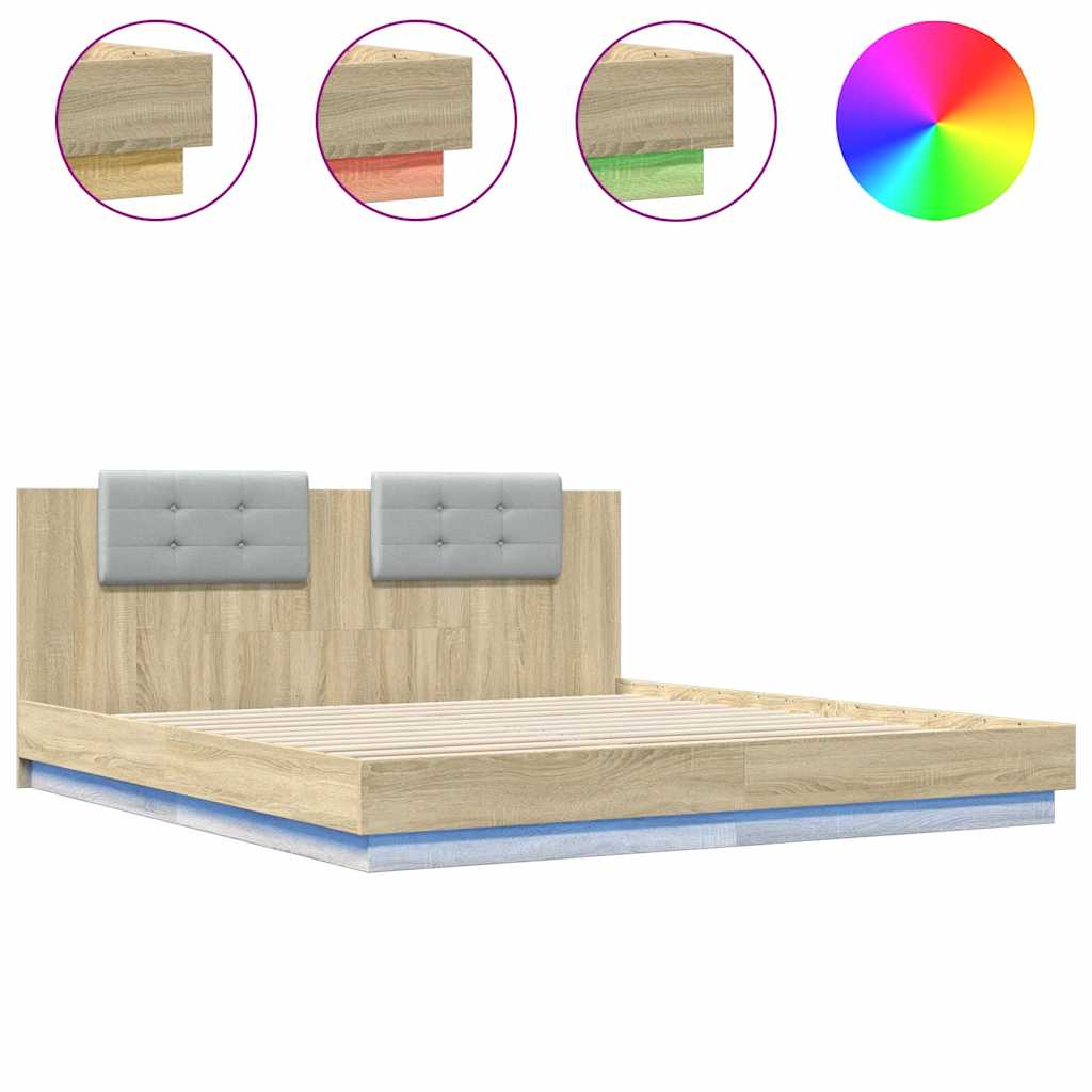 Bed Frame with LED without Mattress Sonoma Oak 200x200 cm