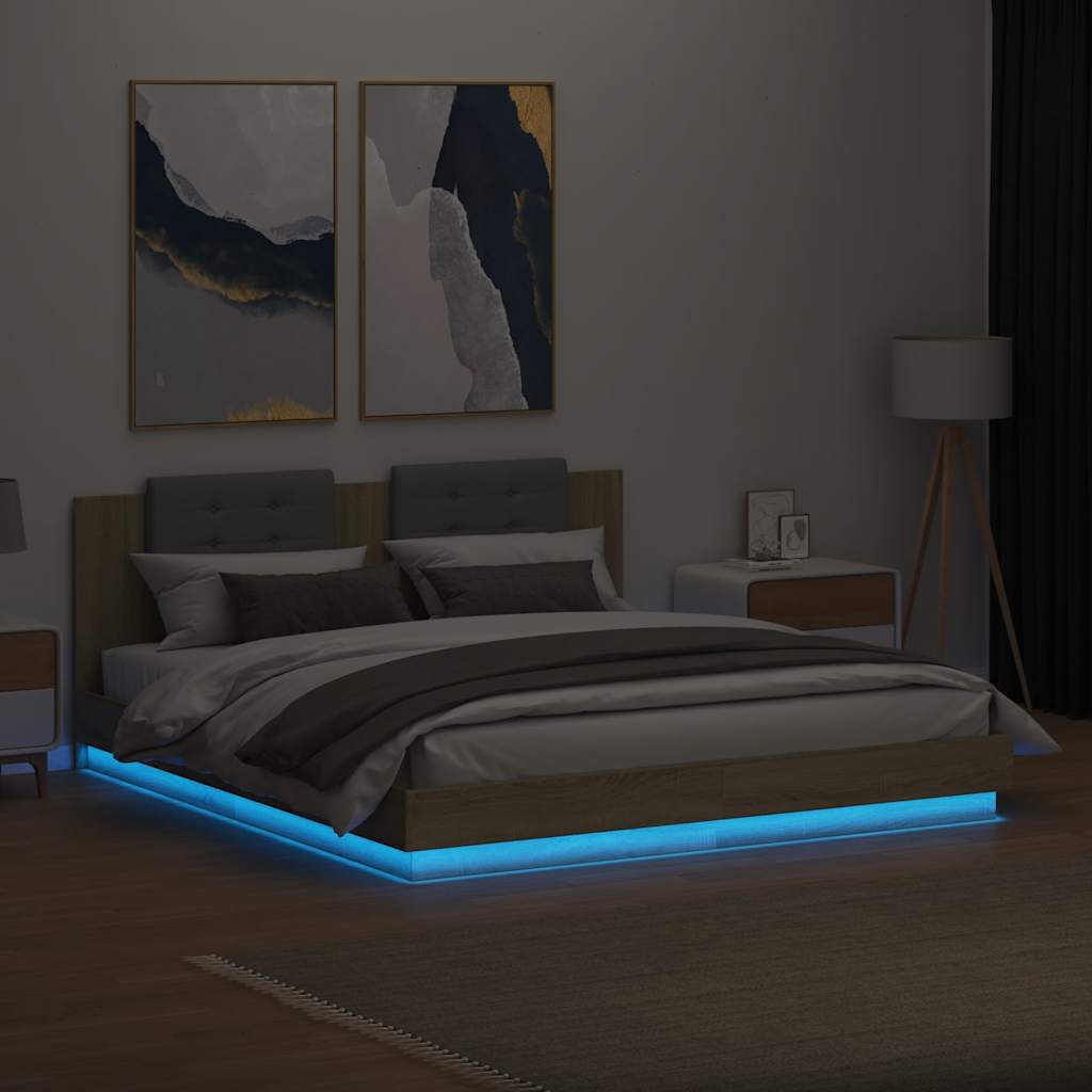 Bed Frame with LED without Mattress Sonoma Oak 200x200 cm