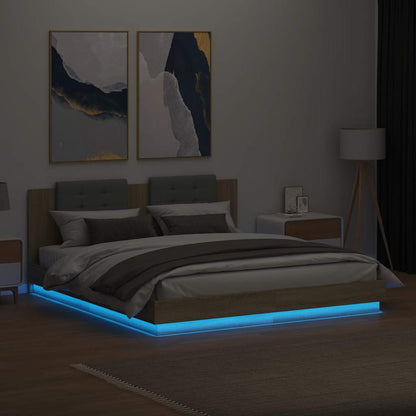 Bed Frame with LED without Mattress Sonoma Oak 200x200 cm