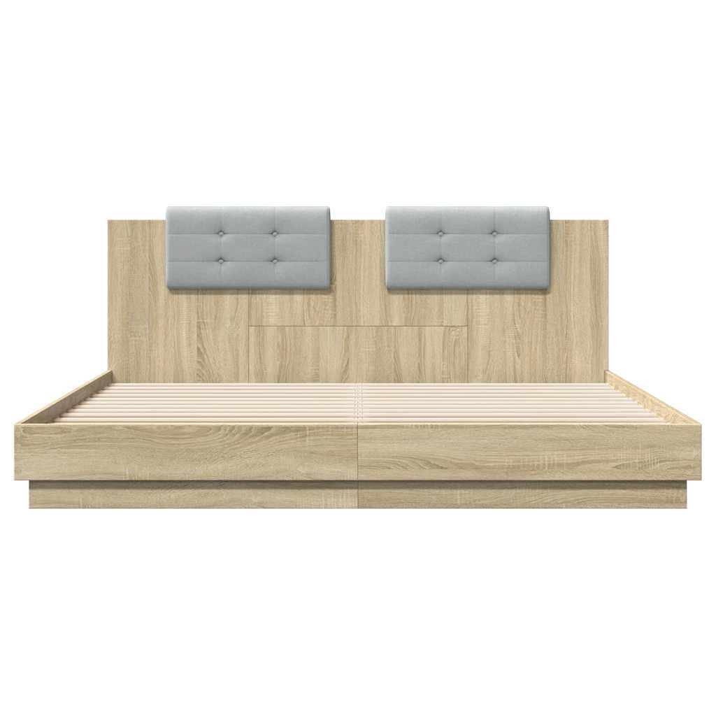 Bed Frame with LED without Mattress Sonoma Oak 200x200 cm
