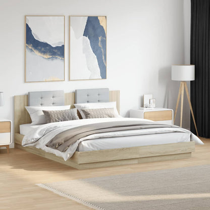 Bed Frame | Sonoma oak | Engineered wood, Plywood | 200x200 cm | Modern