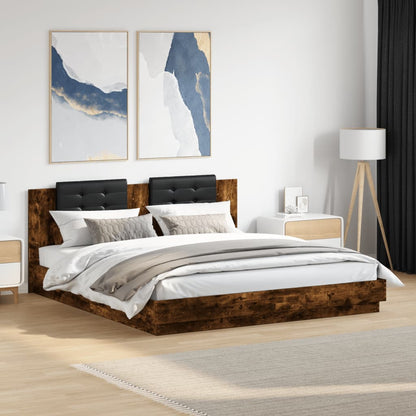 Bed Frame with LED without Mattress Smoked Oak 200x200 cm