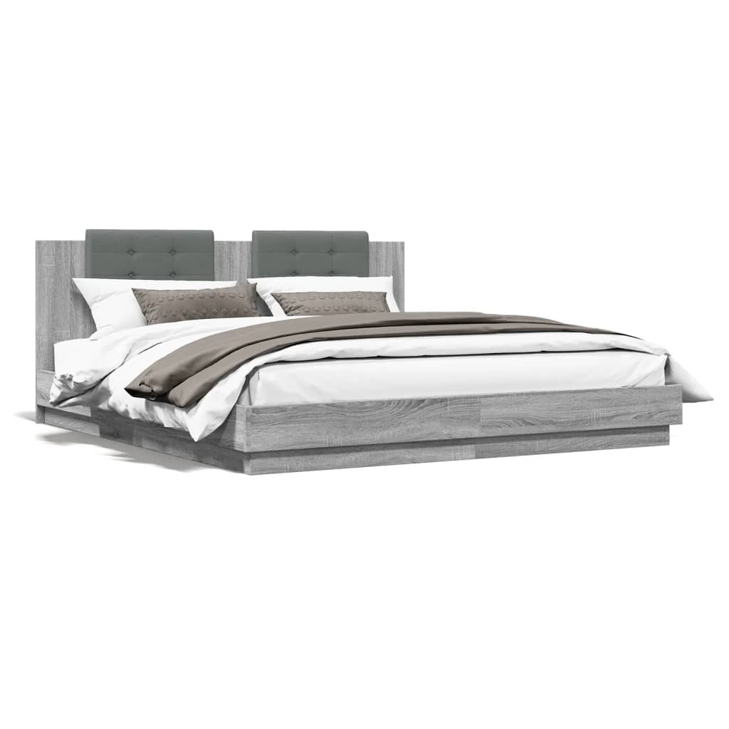 Bed Frame with LED without Mattress Grey Sonoma 200x200 cm