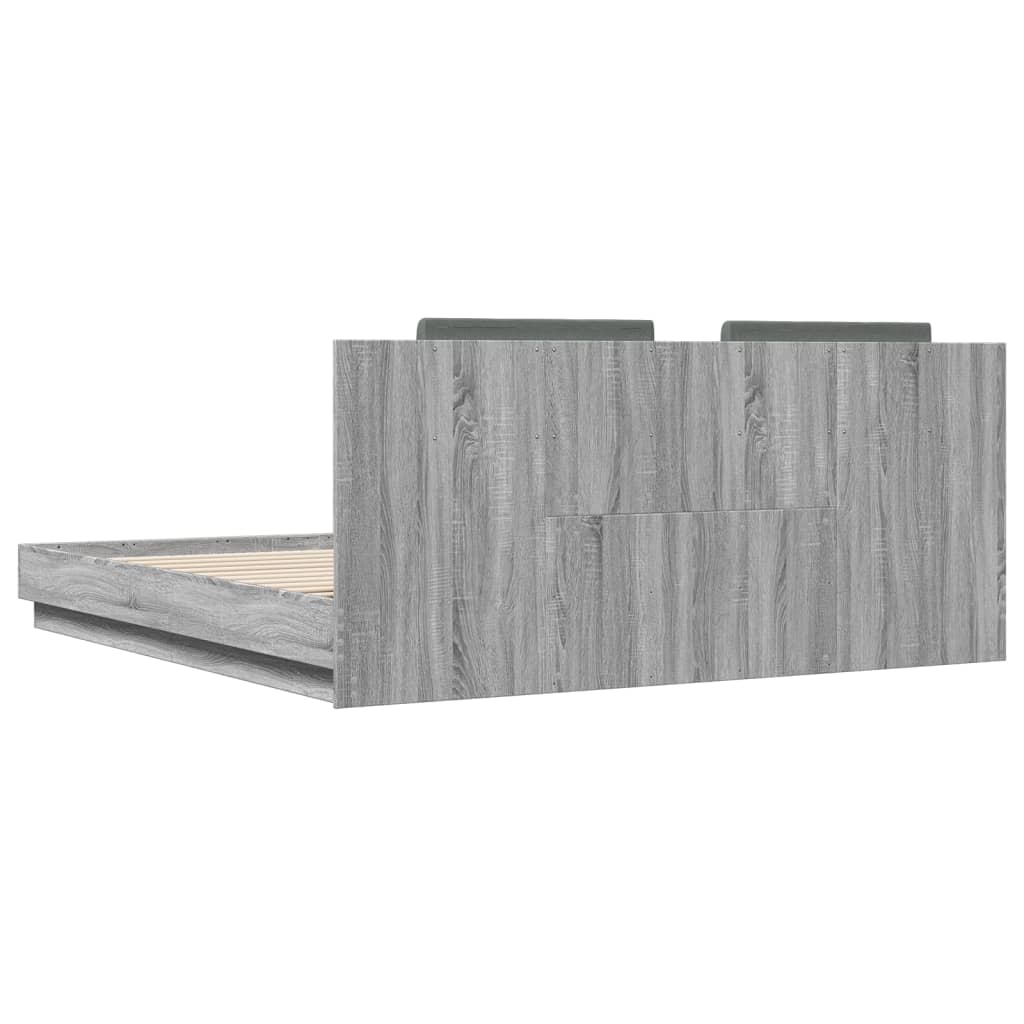 Bed Frame with LED without Mattress Grey Sonoma 200x200 cm