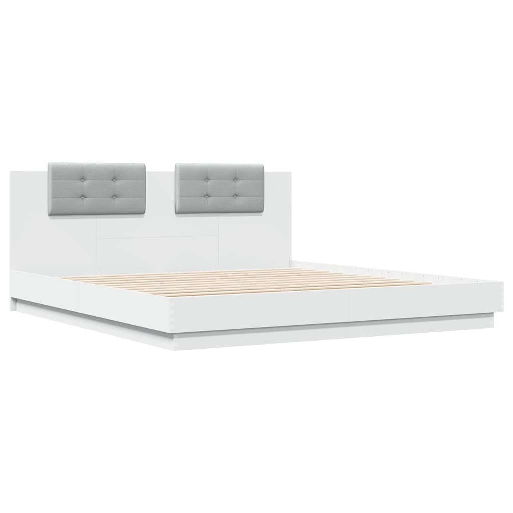 Bed Frame with LED without Mattress White 180x200 cm