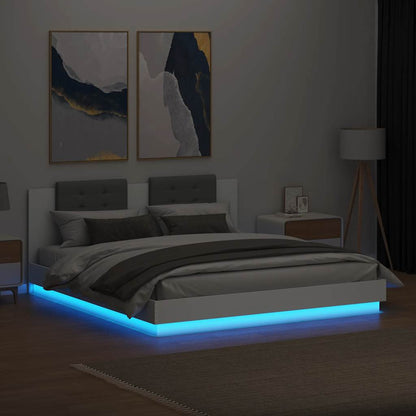 Bed Frame with LED without Mattress White 180x200 cm
