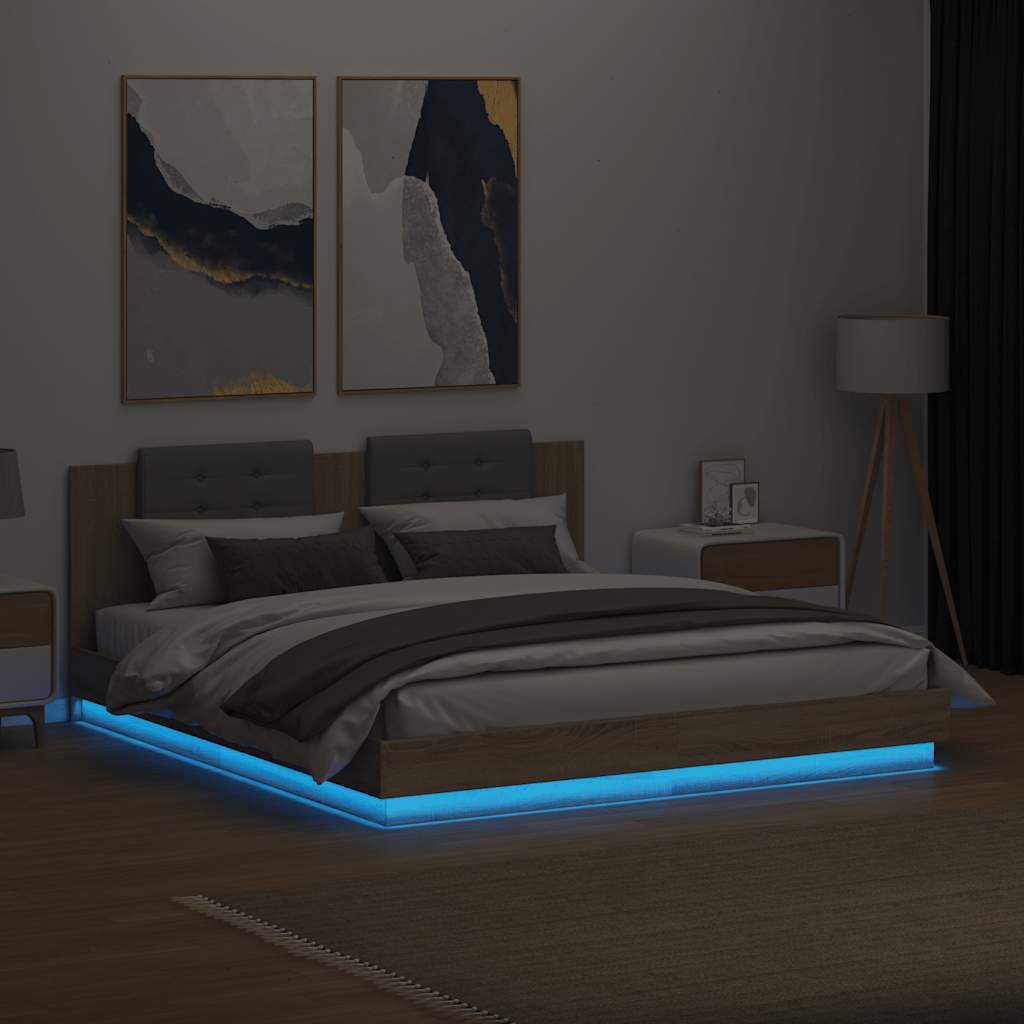 Bed Frame with LED without Mattress Sonoma Oak 180x200 cm