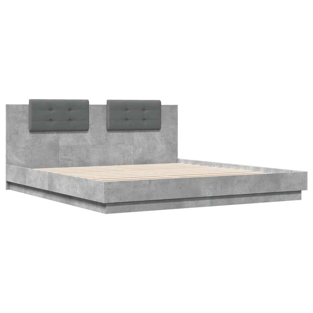 Bed Frame with LED without Mattress Concrete Grey 180x200 cm